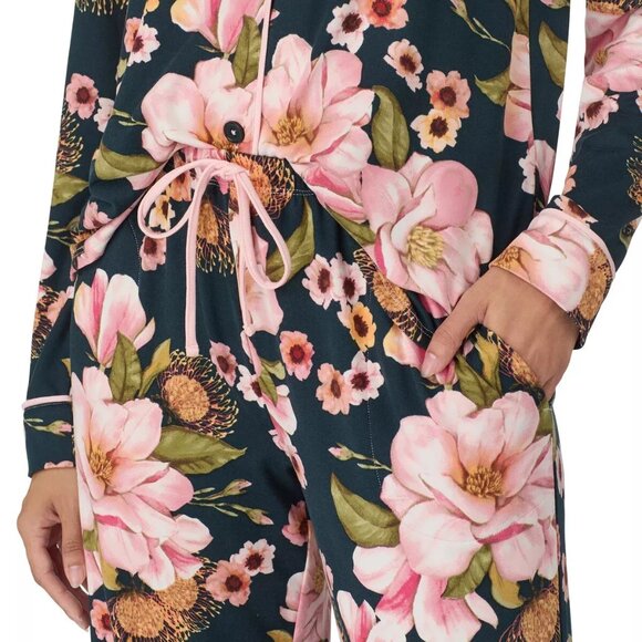 Room Service Ladies' Shawl Collar‎ Pajama Set PJ  Color: Pink (Floral) - Picture 5 of 7